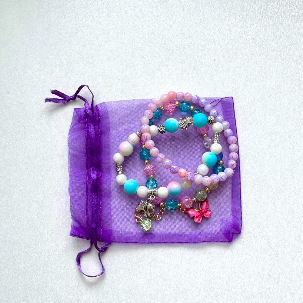 Colorful Beaded Elephant and Butterfly Bracelet Set